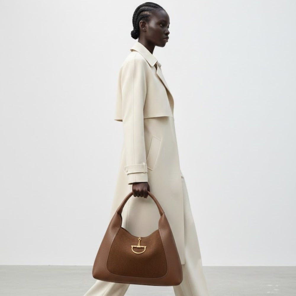 Gucci Softbit Maxi Suede Shoulder Bag Brown 42Cm