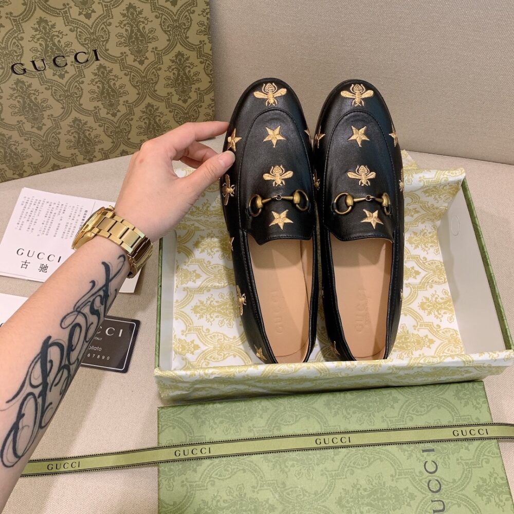 Gucci Jordaan Embroidered Leather Loafer Black 505281 D3V00 1000
