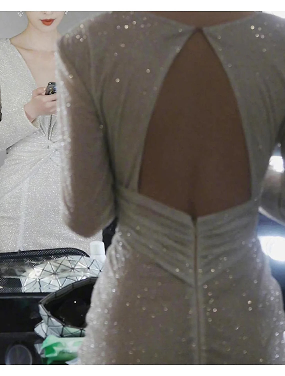 Sheath / Column Homecoming Dresses Sparkle &amp; Shine Dress Party Wear Wedding Party Tea Length Long Sleeve V Neck Sequined with Sequin Slit 2026