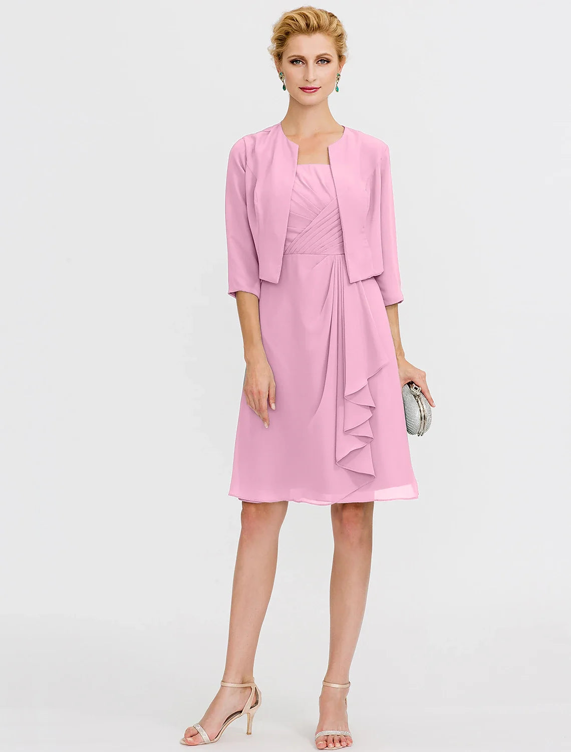 A-Line Mother of the Bride Dress Formal Elegant Two Piece Strap Short / Mini Chiffon Sleeveless yes with Pleats Beading