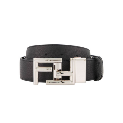 FENDI’S BLACK LEATHER BELT WITH FENDI SILOUIS VUITTONER BUCKLE 40MM