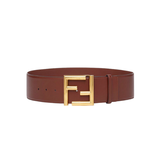 FENDI BROWN LEATHER BELT WITH FENDI GOLD BUCKLE 40MM