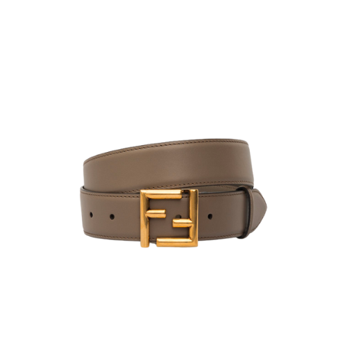 FENDI GREY LEATHER BELT WITH FENDI GOLD BUCKLE 40MM