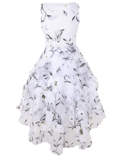Women's Lace Dress Homecoming Dress Cocktail Dress Midi Dress White Green Gray Sleeveless Floral Lace Summer Spring Fall Crew Neck Party Birthday Evening Party Wedding Guest