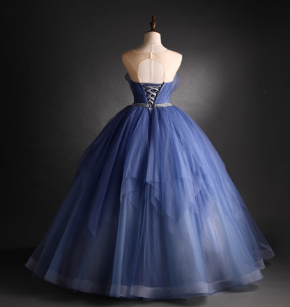Dreamy Haze Blue Sweetheart Strapless Tulle Ball Gown Evening Dresses Sweet 16 Dresses