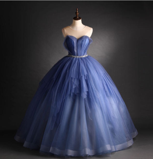 Dreamy Haze Blue Sweetheart Strapless Tulle Ball Gown Evening Dresses Sweet 16 Dresses
