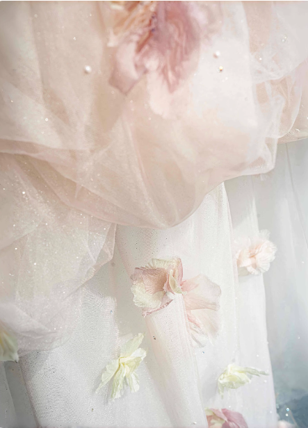 Dreamy Pink-White Off-The-Shoulder 3D Floral Tulle Long Ball Gown Evening Dresses Sweet 16 Dresses