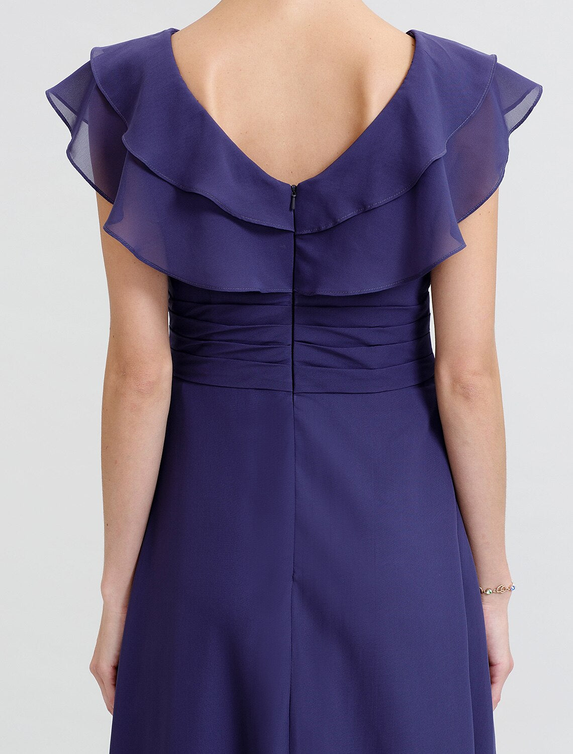A-Line Mother of the Bride Dress Formal Open Back Elegant V Neck Floor Length Chiffon Short Sleeve No with Sash / Ribbon Crystal Brooch