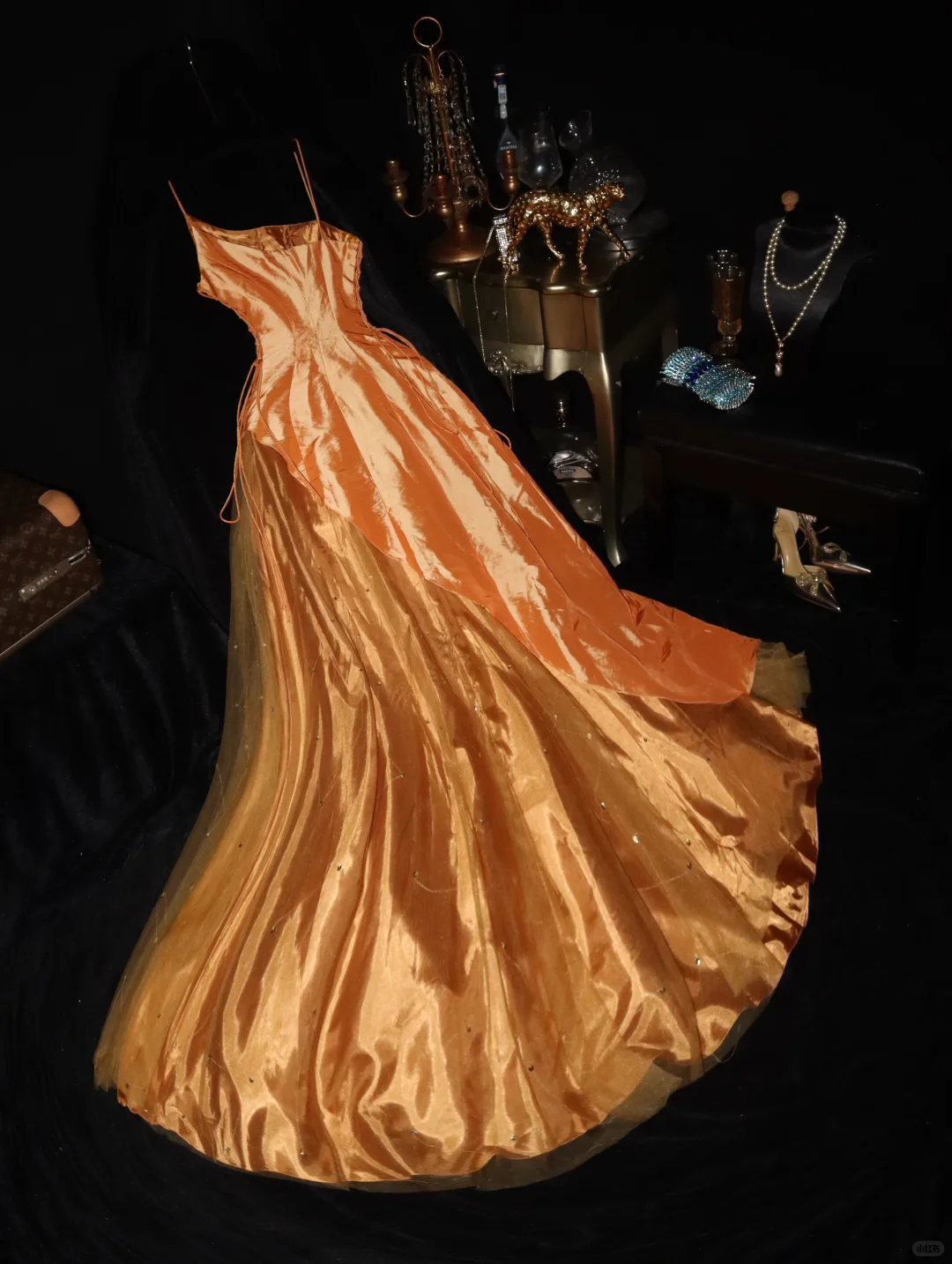Glamorous Orange Satin A-Line Spaghetti Strap Evening Gown TP5352