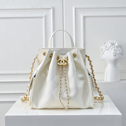 Chanel 25 Medium Size Backpack Grain Effect And Gold Metal White 23Cm As5600 B20304 10601