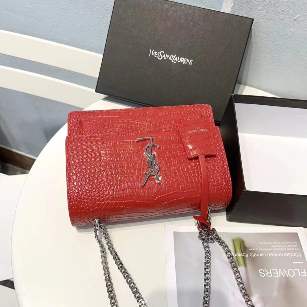 Saint Laurent Sunset Embossed Leather Bag Red 22Cm