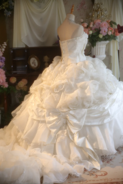 Vintage Strapless Tiered Ruffled Oversized Bow Sequin Wedding Dress TP5514