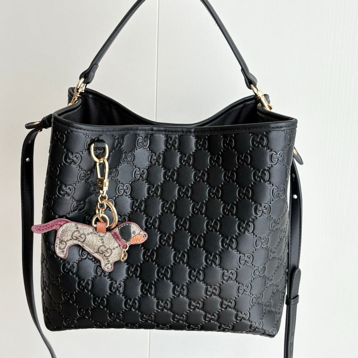 Gucci GG Emblem Small Bucket Bag Black 25Cm
