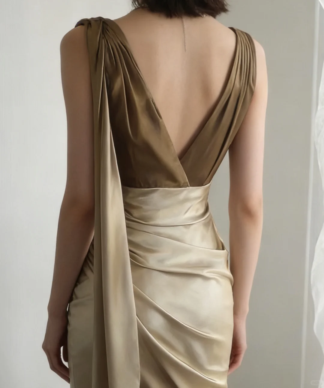 Elegant Satin Deep V-Neck Mermaid Evening Gown Beaded Draped Prom Dress TP5628