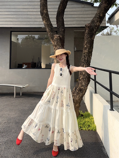 New Fashion Floral Design Beach Holiday A-line Sleeveless Vintage Dress TP3318