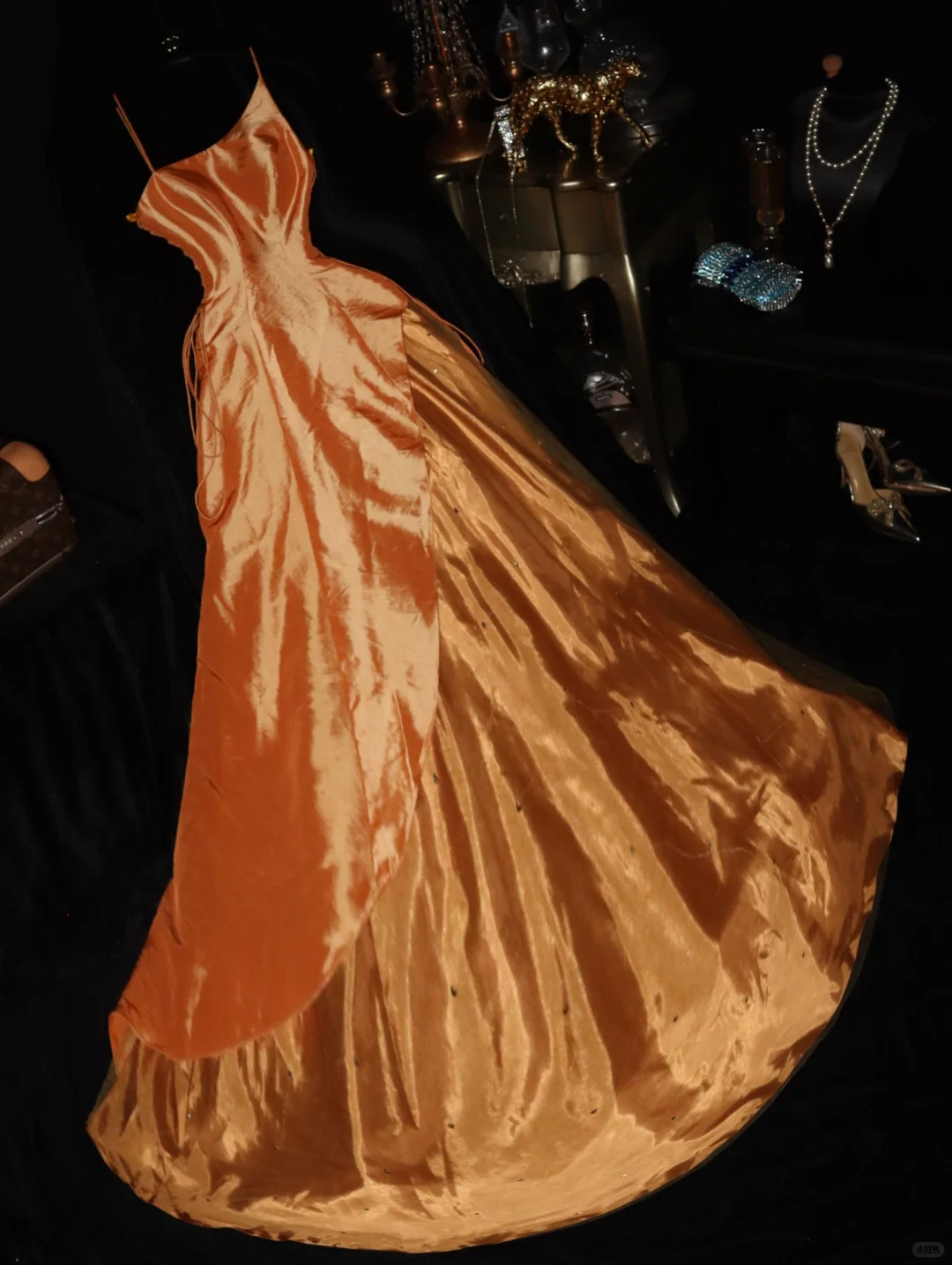 Glamorous Orange Satin A-Line Spaghetti Strap Evening Gown TP5352