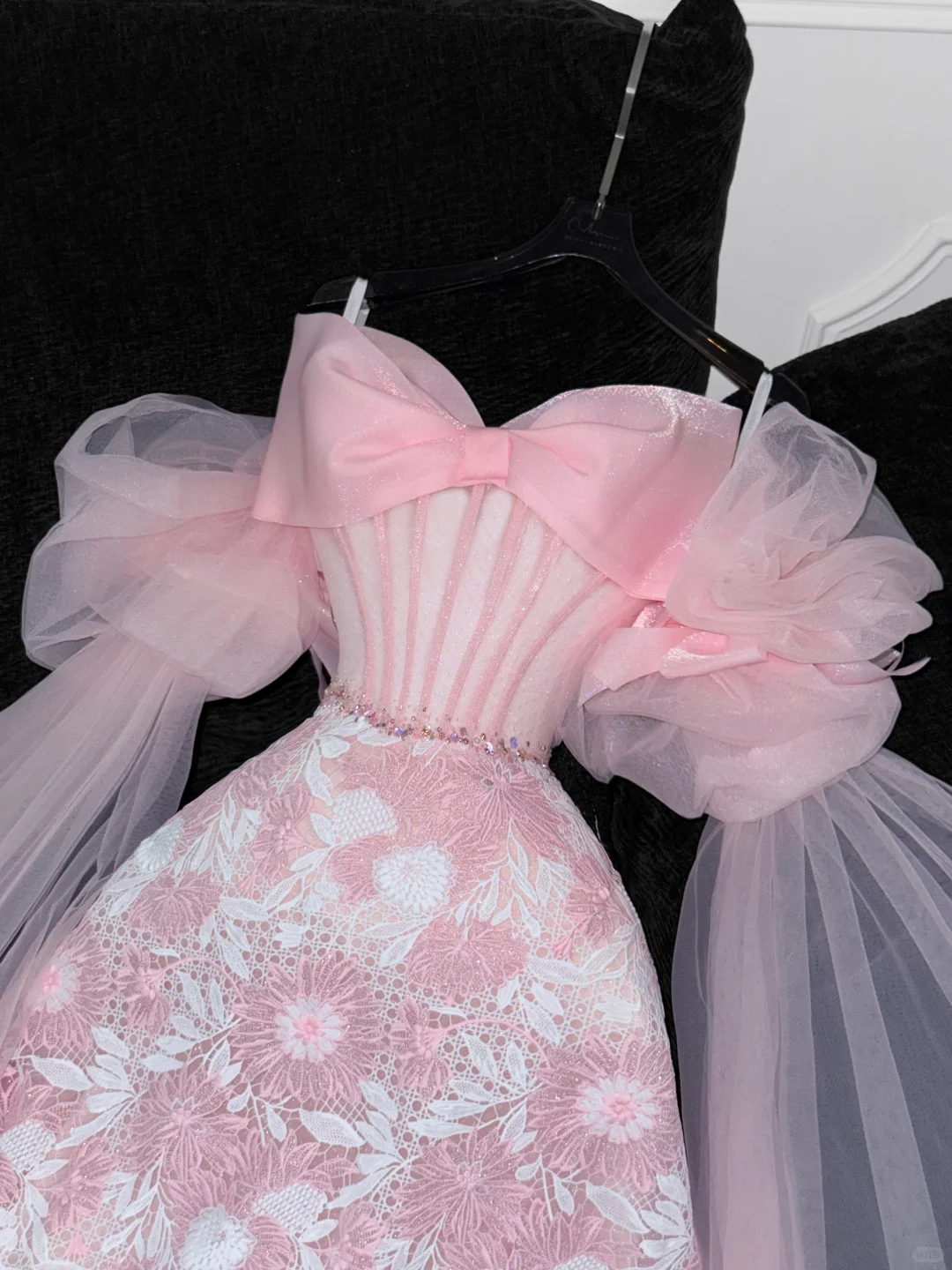 Vintage Pink Applique Bow Design A-Line Prom Dress Evening Dress TP4219