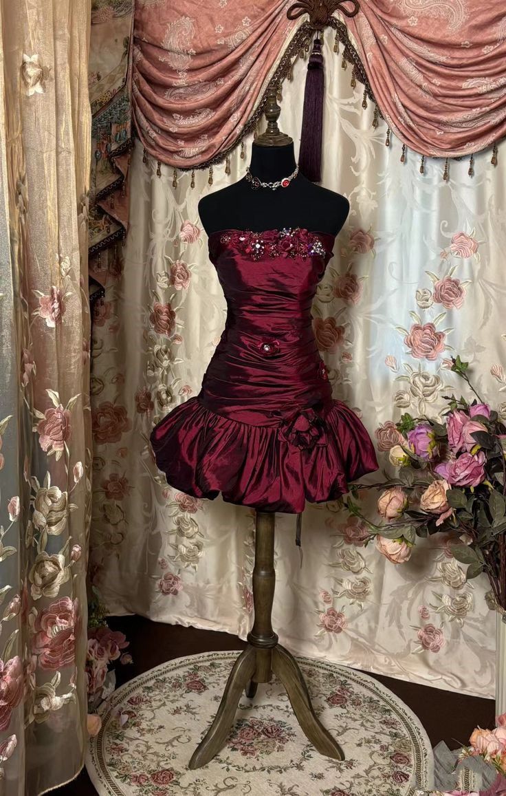 New Fashion Sheath Strapless Burgundy Mini Dresses Homecoming Dress TP3391
