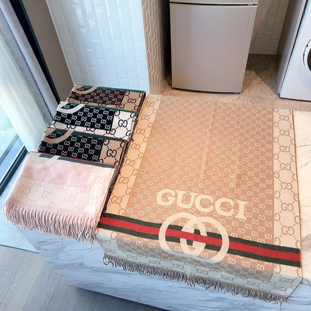 Gucci Gg Jacquard Knitted Scarf Beige 180Cm