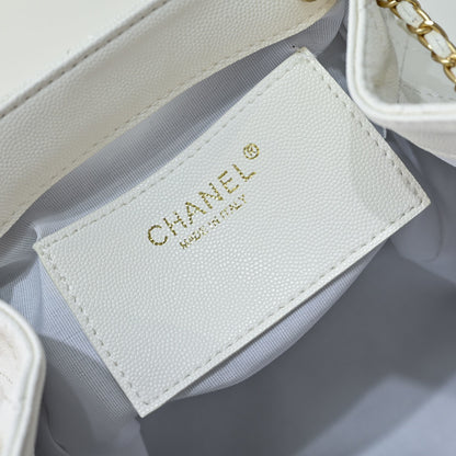 Chanel 25 Medium Size Backpack Grain Effect And Gold Metal White 23Cm As5600 B20304 10601