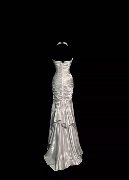 Vintage Applique Satin Sheath Evening Gown Strapless Sweetheart Prom Dress TP5152