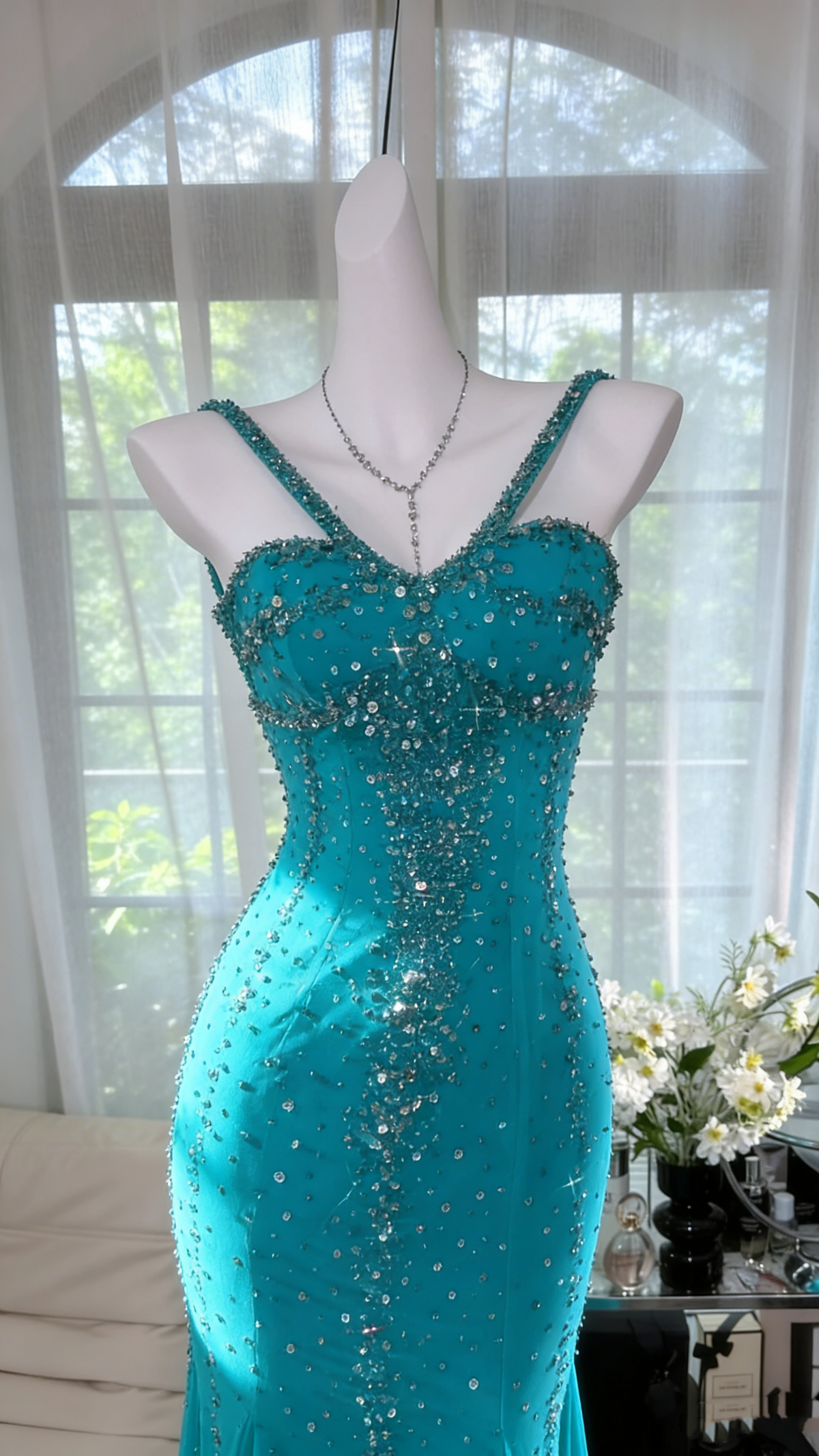 Girlhomeshops-Blue gorgeous exquisite beaded long chiffon Prom dress evening dress party dress gh5162