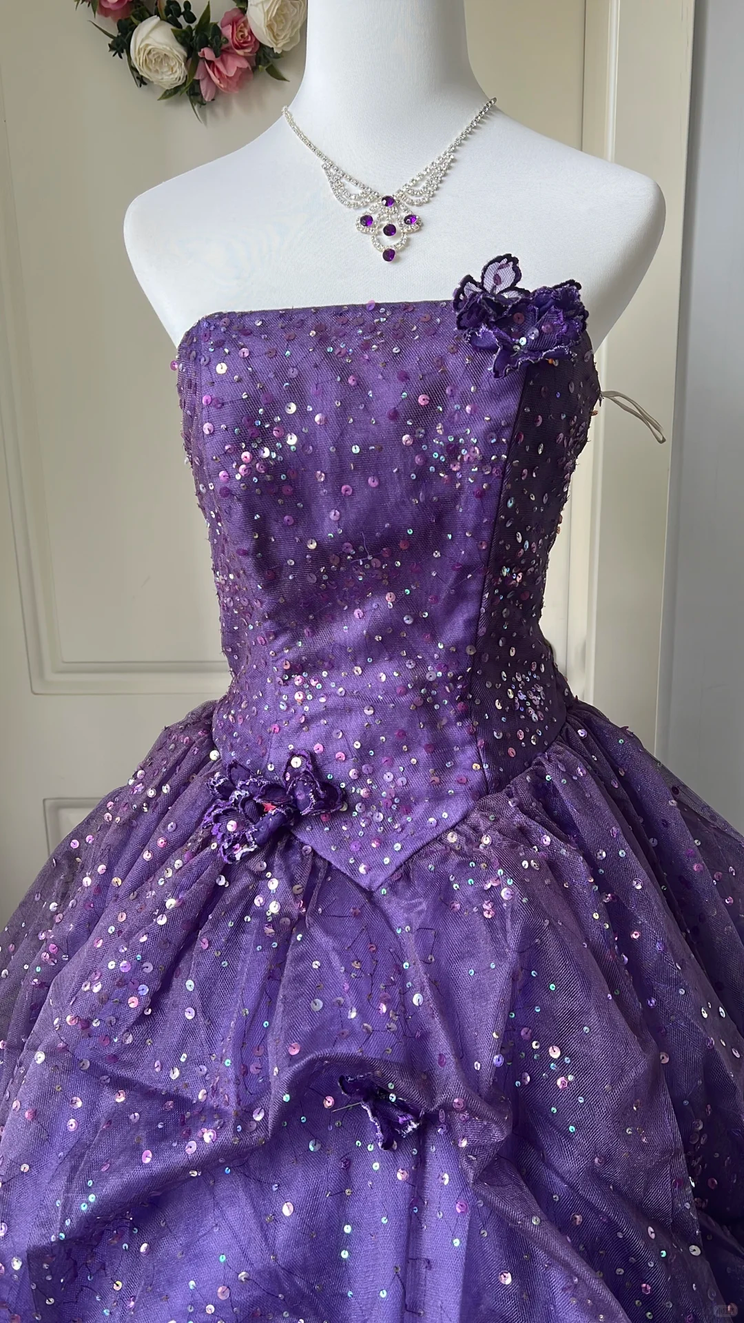 Glamorous Strapless Purple Sequin 3D Floral Tulle Quinceanera Ball Gown TP5835