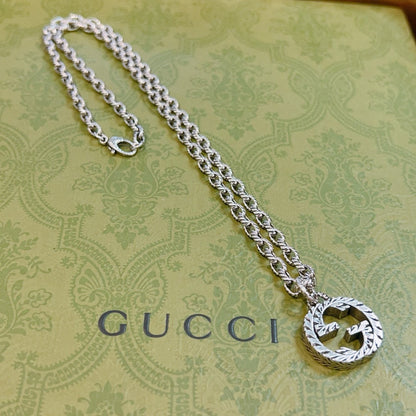GUCCI INTERLOCKING PENDANT NECKLACE SILVER ‎455307 J8400 0811
