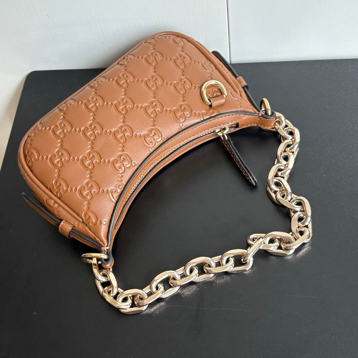 Gucci Gg Emblem Mini Shoulder Bag In Brown Gg Embossed 19Cm