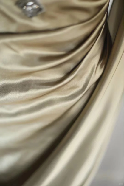 Elegant Satin Deep V-Neck Mermaid Evening Gown Beaded Draped Prom Dress TP5628