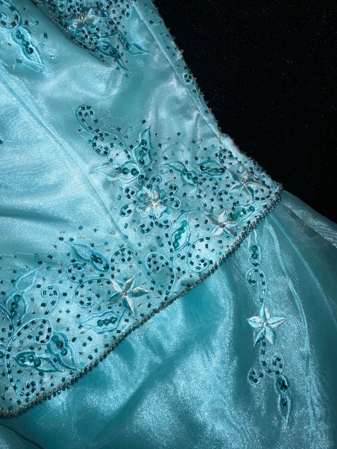 Glamorous Turquoise Satin A-Line Sequin Embroidery Strapless Evening Gown TP5378