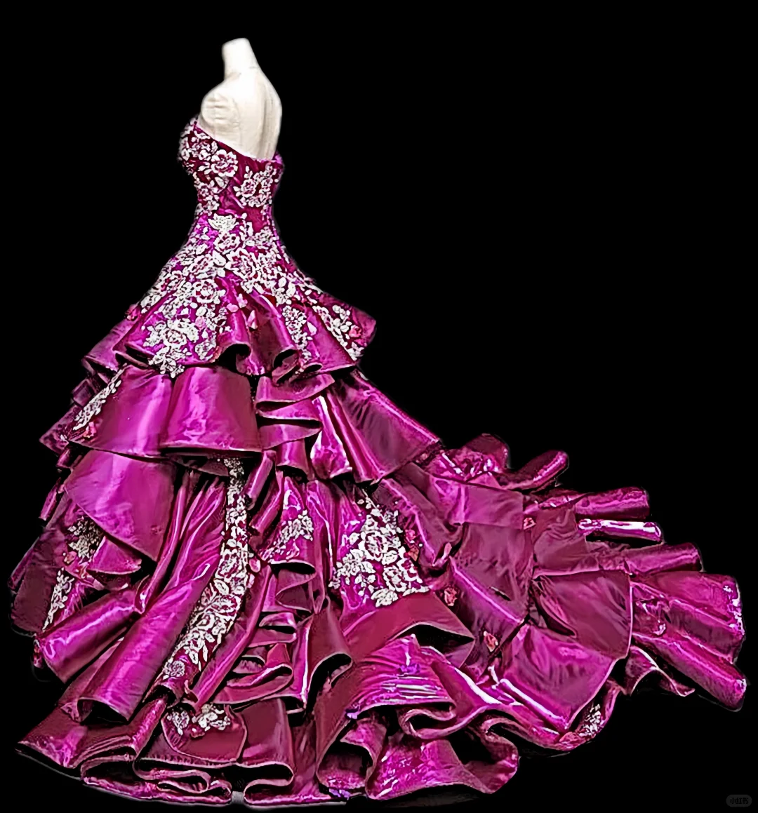 Glamorous Fuchsia Satin Strapless Beaded Embroidered Ruffled Tiered Sweet 15 Quinceanera Ball Gown TP5496