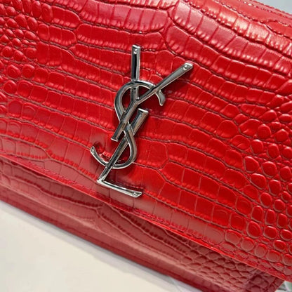 Saint Laurent Sunset Embossed Leather Bag Red 22Cm