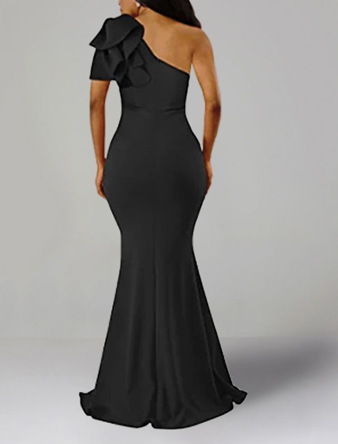 Mermaid / Trumpet Wedding Guest Dresses Maxi Dress Wedding Guest Wedding Party Sweep / Brush Train Short Sleeve One Shoulder Fabric with Ruffles Slit