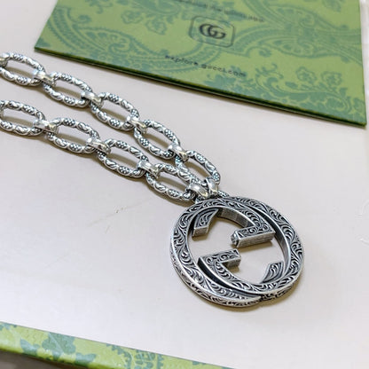 GUCCI ARABESQUE INTERLOCKING G CHAIN NECKLACE STERLING SILVER