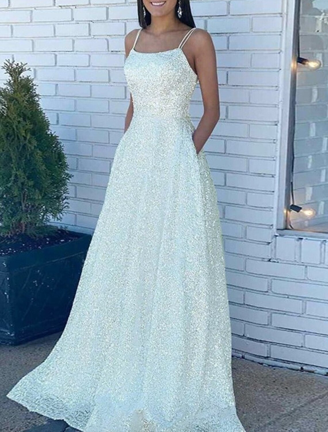 A-Line Prom Dresses Sparkle & Shine Dress Wedding Guest Party Wear Court Train Sleeveless Spaghetti Strap Sequined with Sequin Strappy 2026