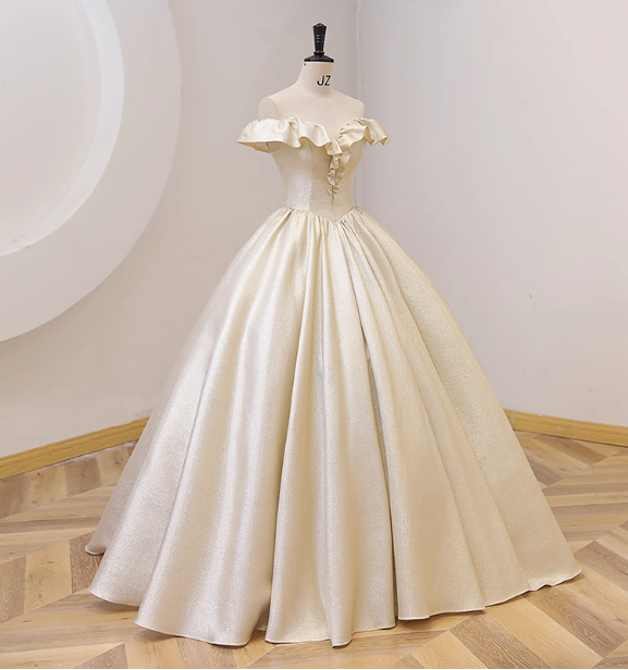 Elegant Vintage One-Shoulder Ruffle Shiny Satin Ball Gown Evening Dresses Sweet 16 Dresses