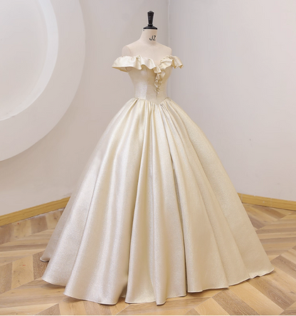 Elegant Vintage One-Shoulder Ruffle Shiny Satin Ball Gown Evening Dresses Sweet 16 Dresses