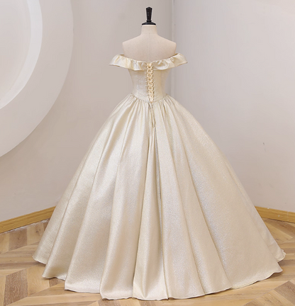 Elegant Vintage One-Shoulder Ruffle Shiny Satin Ball Gown Evening Dresses Sweet 16 Dresses