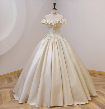 Elegant Vintage One-Shoulder Ruffle Shiny Satin Ball Gown Evening Dresses Sweet 16 Dresses