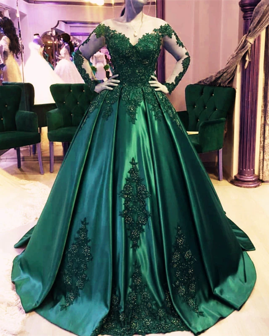 Emerald Green Long Sleeve Quinceanera Dress Ball Gowns Plus Size 15 Junior Prom Dresses