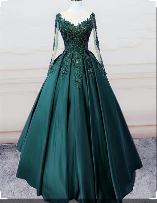 Emerald Green Long Sleeve Quinceanera Dress Ball Gowns Plus Size 15 Junior Prom Dresses