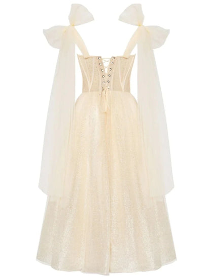 A-Line Prom Dresses Elegant Dress Formal Tea Length Sleeveless Sweetheart Tulle with Pleats Sequin 2026