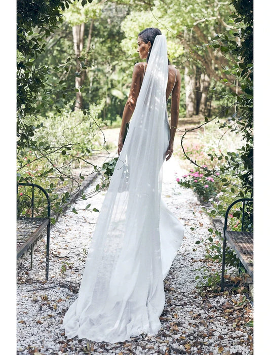 - Single layer minimalist/classic style wedding cathedral veil solid color 110.24 inch (280 cm) chiffon dress leaving a deep impression on 2026