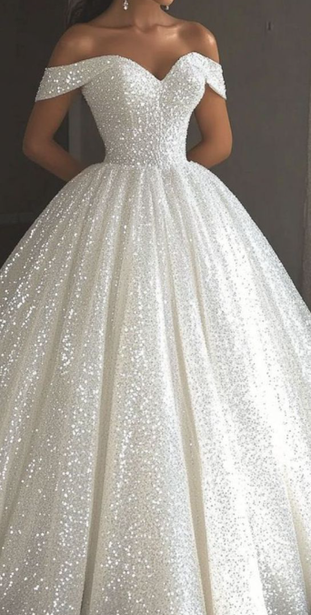 Ethereal Wedding Dress Ball Gowns Off The Shoulder Sequin White Wedding Dresses Bridal Gown