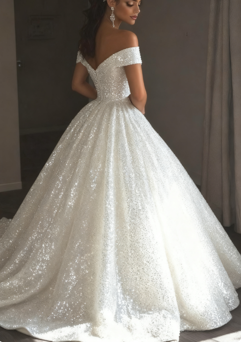 Ethereal Wedding Dress Ball Gowns Off The Shoulder Sequin White Wedding Dresses Bridal Gown