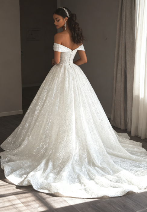 Ethereal Wedding Dress Ball Gowns Off The Shoulder Sequin White Wedding Dresses Bridal Gown