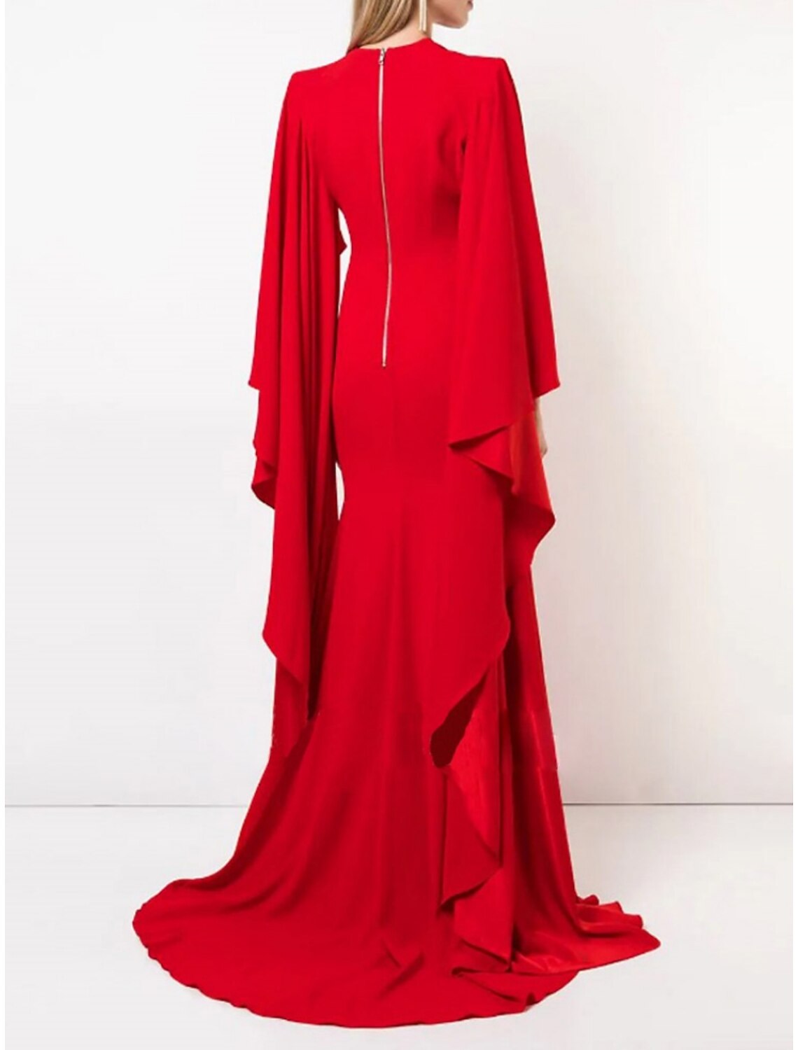A-Line Evening Gown Elegant Dress Formal Sweep / Brush Train Long Sleeve Jewel Neck Chiffon with Pleats Ruffles