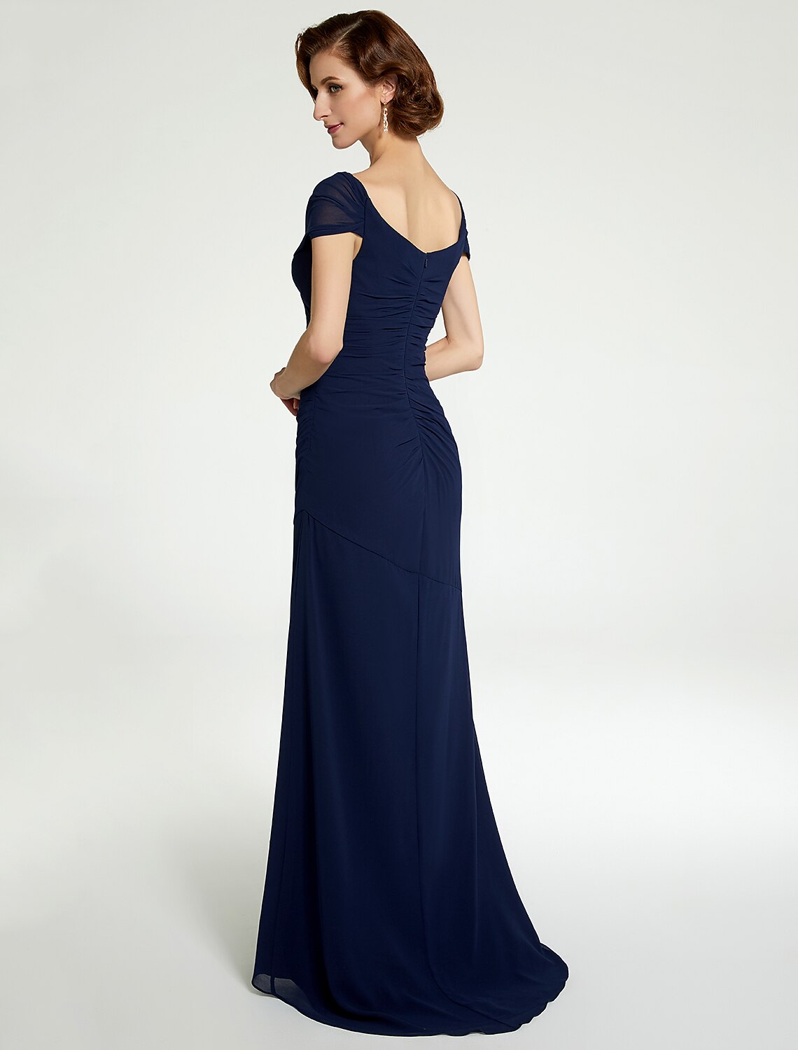 A-Line Mother of the Bride Dress V Neck Floor Length Chiffon Sleeveless with Ruching