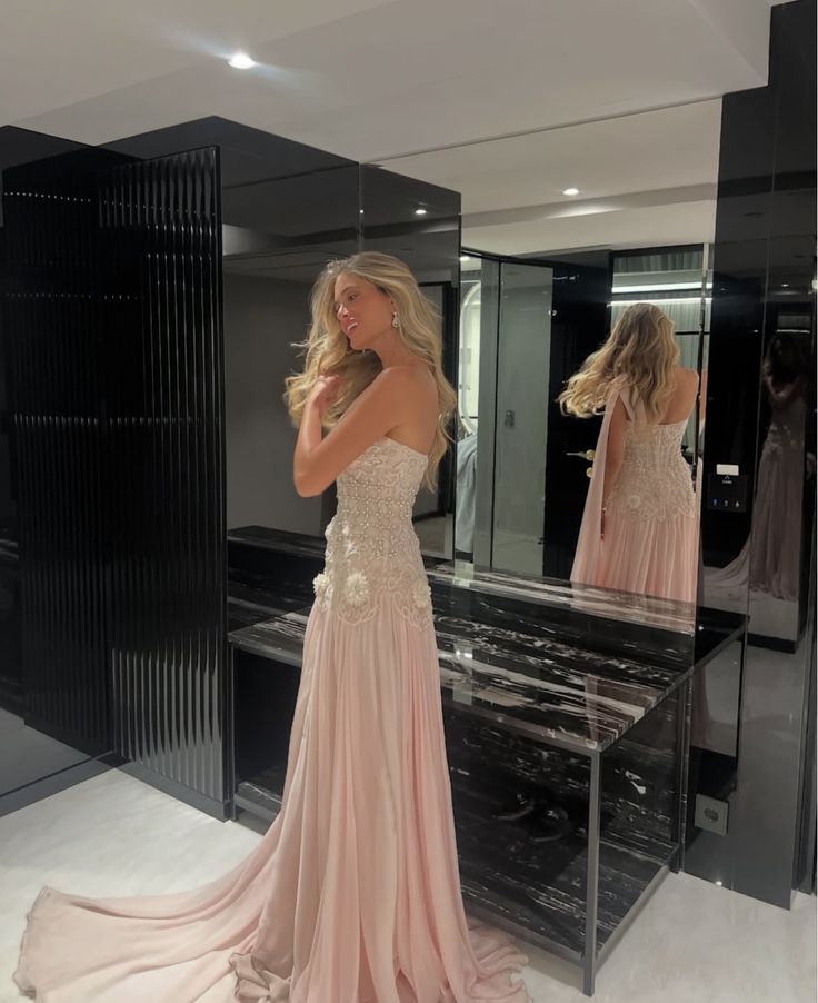 Exquisite Mermaid One Shoulder Pink Chiffon With Silver Beaded Prom Dress Long Prom Dresses 18Th Birthday Outfits Prom Gowns